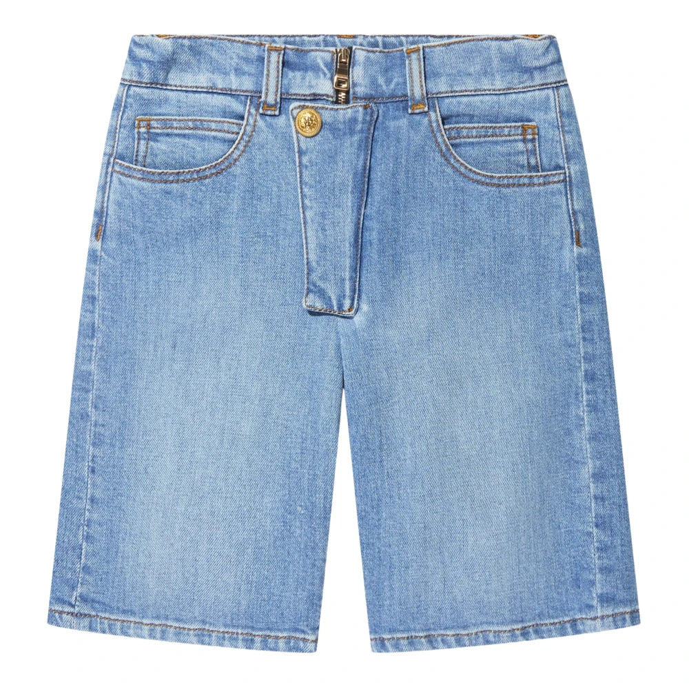 Balmain Boys Blue Denim Shorts With Gold Button - Shorts - 6 Y - Kids