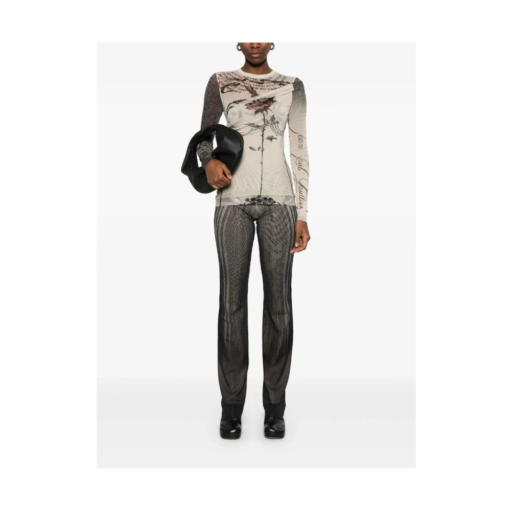 Jean Paul Gaultier Ecru Crew Neck Sweater met Gedrapeerd Detail Multicolor Dames
