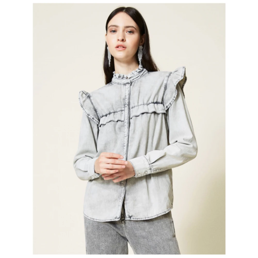 Twinset Denim Blouse met Ruches Gray Dames