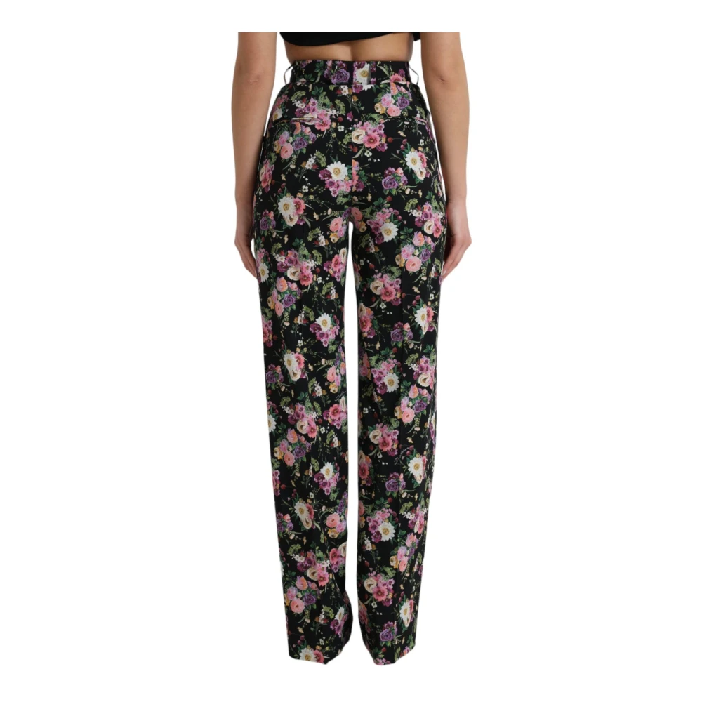 Dolce & Gabbana Zwarte Bloemen Wijde Broek Multicolor Dames