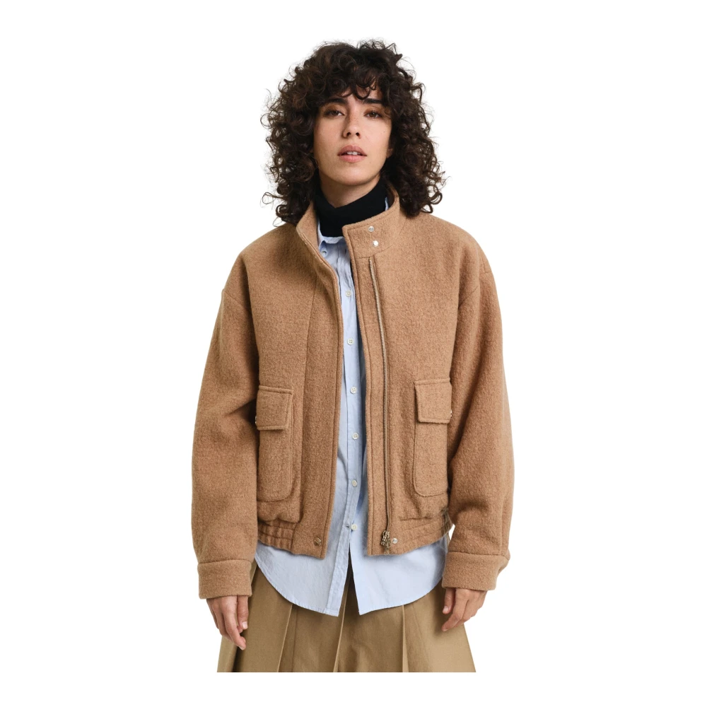 Gant Beige Wool Harrington Jacka Ytterkläder Beige, Dam