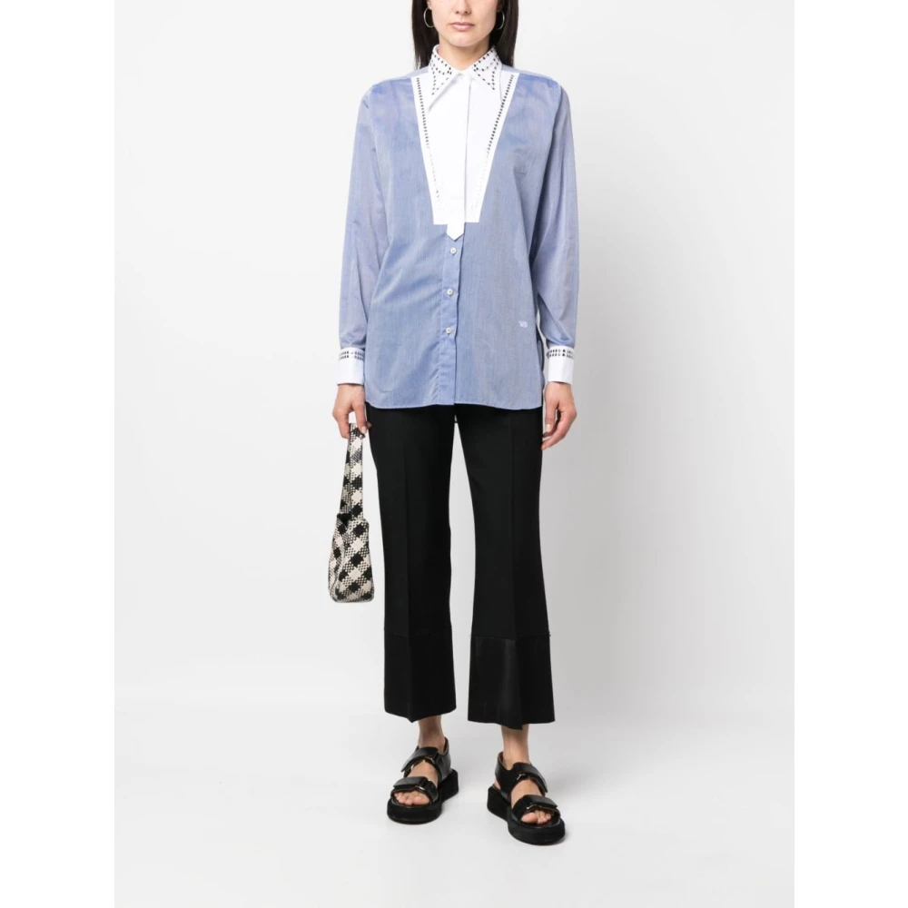 Wales Bonner Blauwe Katoenen Chambray Studs Overhemd Blue Dames