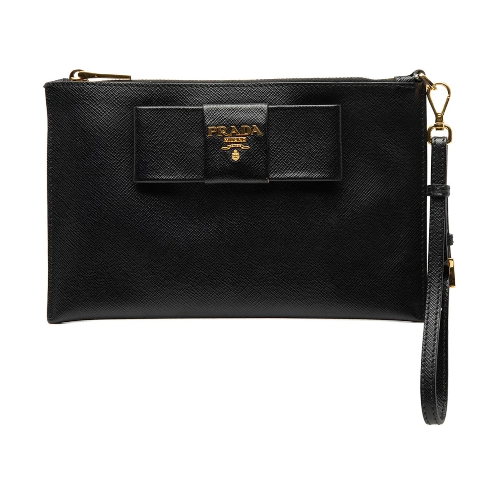 Prada Vintage Women's Black Pre-Owned Leather Wristlet