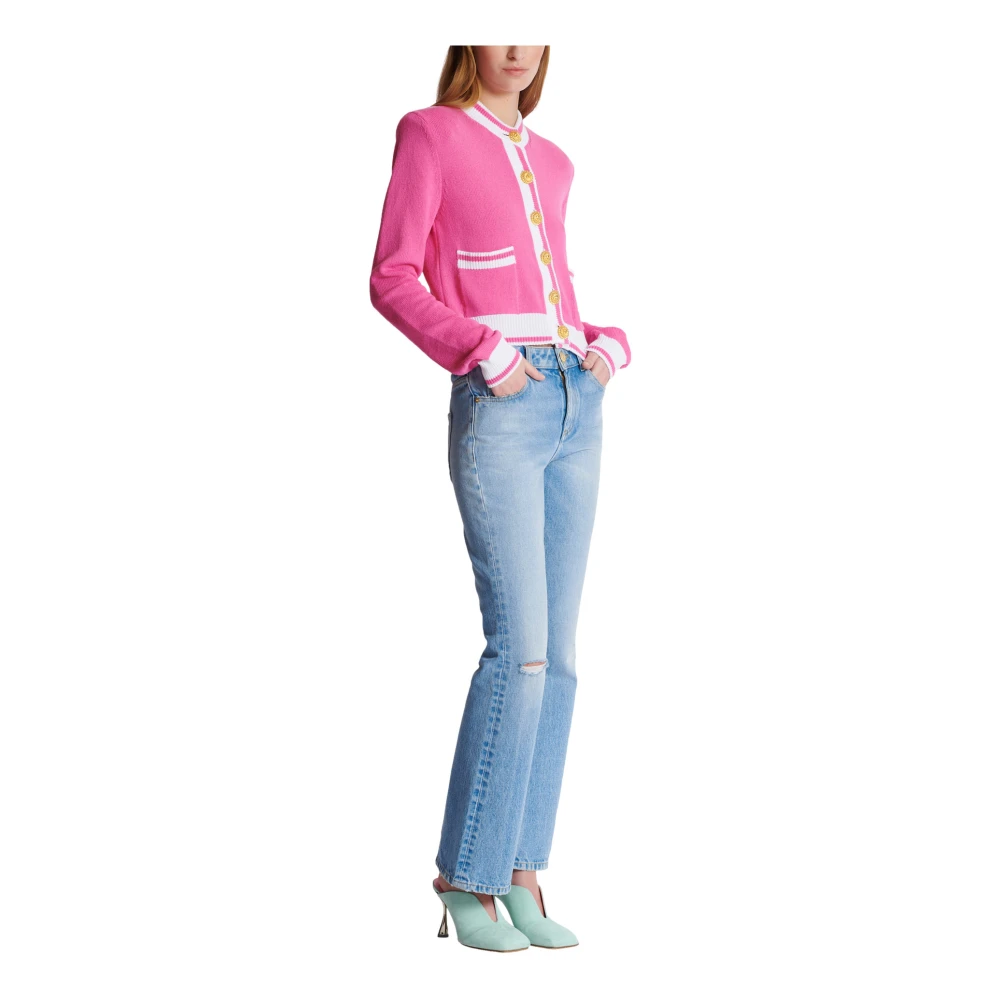 Balmain Handtekening gebreide vest Pink Dames