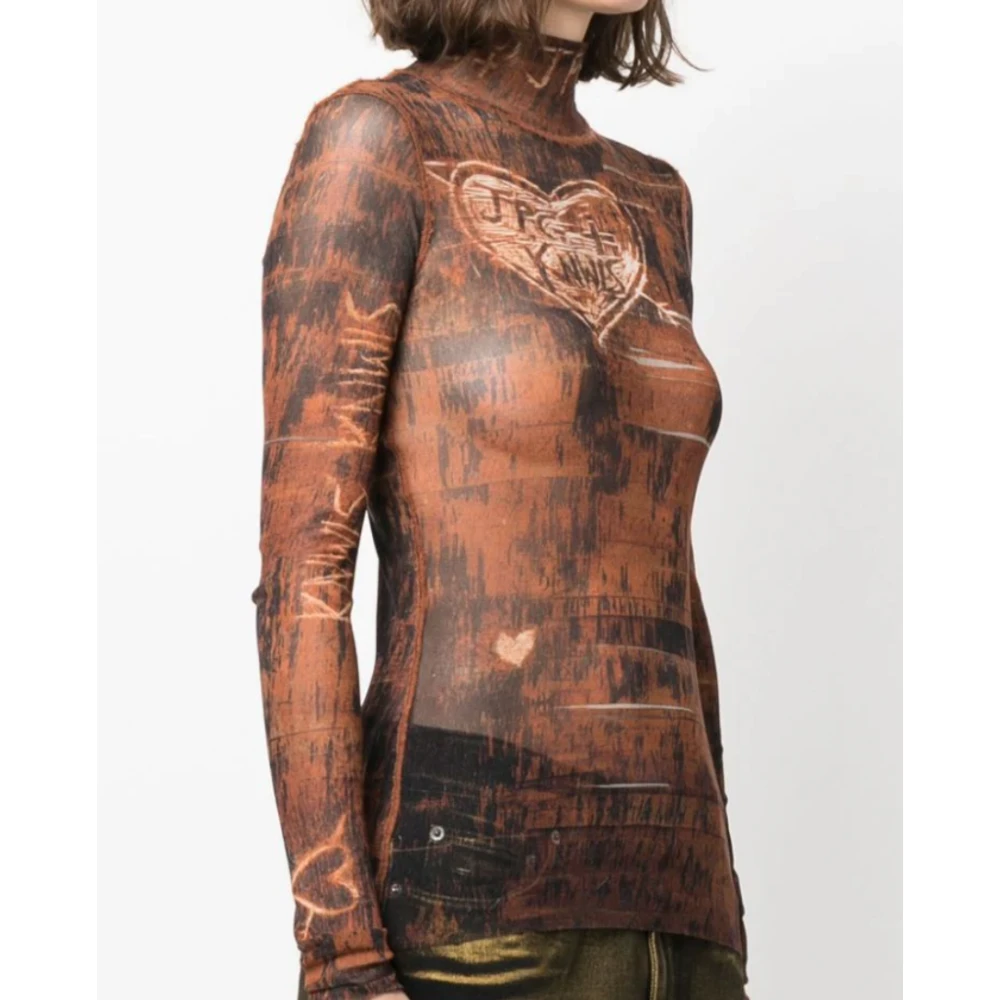 Jean Paul Gaultier T-shirt met lange mouwen en houtmotief Multicolor Dames