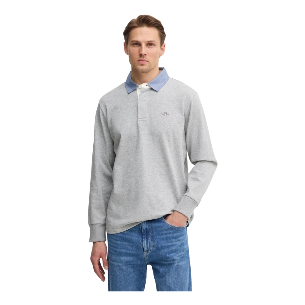 Gant Uomo Grigio Per 2004082 Polo Reg Chambray Pesante (S), Casual, Cotone, Manica Lunga - Immagine 3