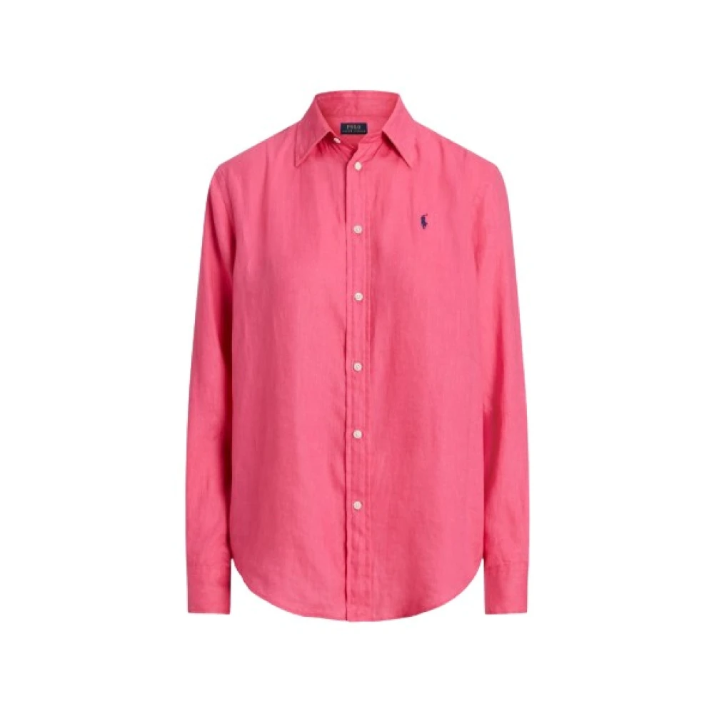 Polo Ralph Lauren Casual Linnen Overhemd met Geborduurd Logo Pink Dames