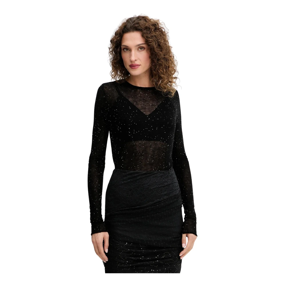 Pinko - Schwarzer Strass Langarm Pullover - Knitwear - Damen - Schwarzk - M - Bild 4