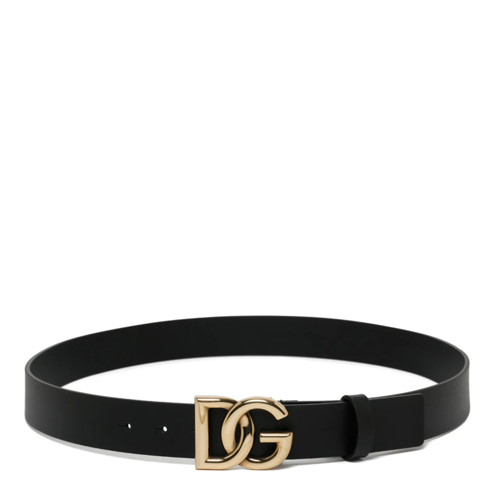 Dolce & Gabbana Men's Black Leather Belt With Logo Buckle
