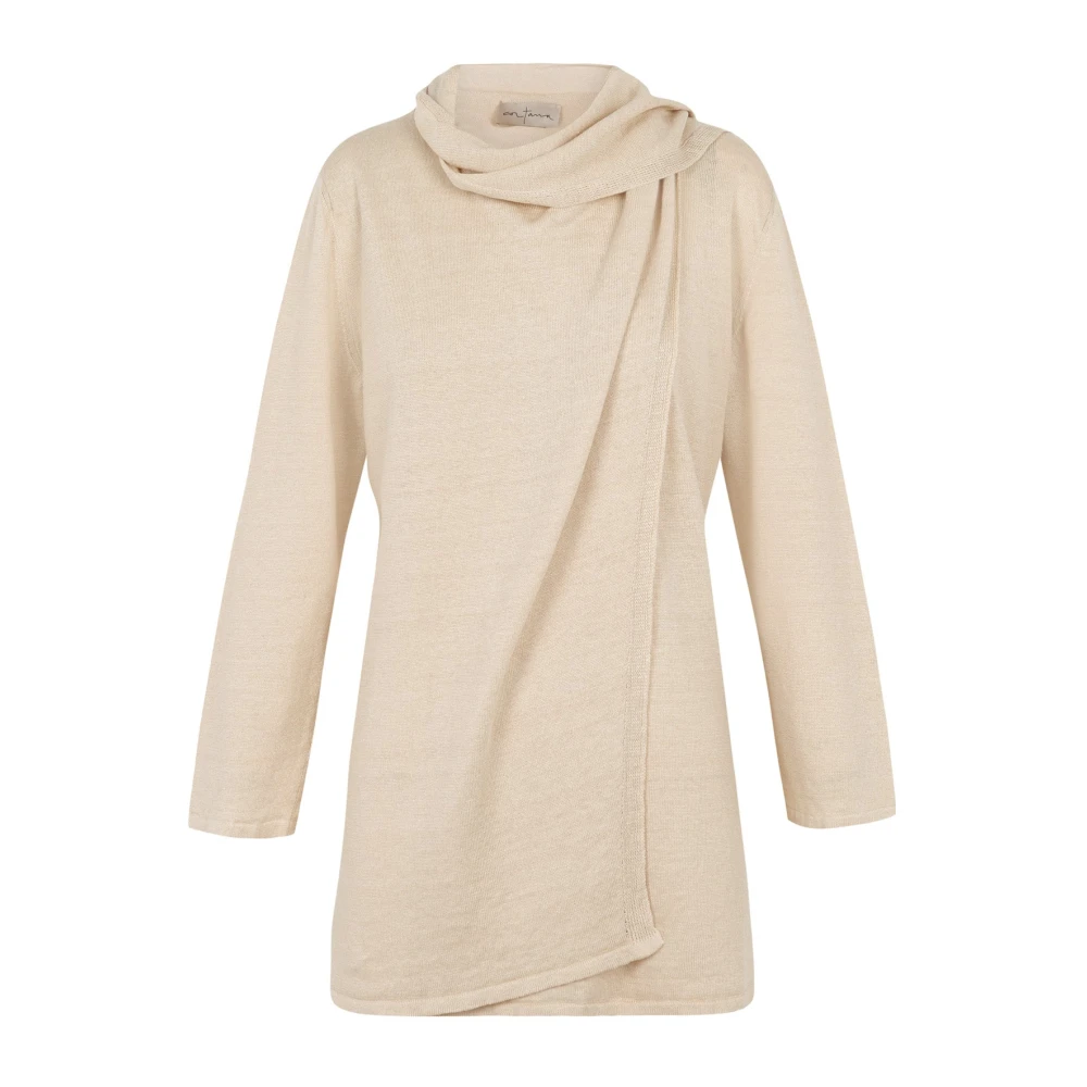 Cortana Beige Botanica- Top Enveloping In Raw Linen Stitch - Female - Turtlenecks - L - Knitwear