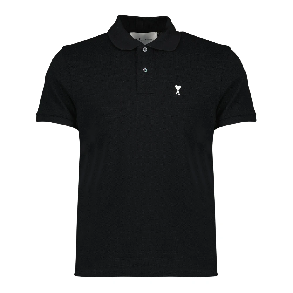 Ami Paris - Black Cotton Short Sleeves Ami De Coeur Polo Shirt Black - Size: L - For Men - Immagine 5