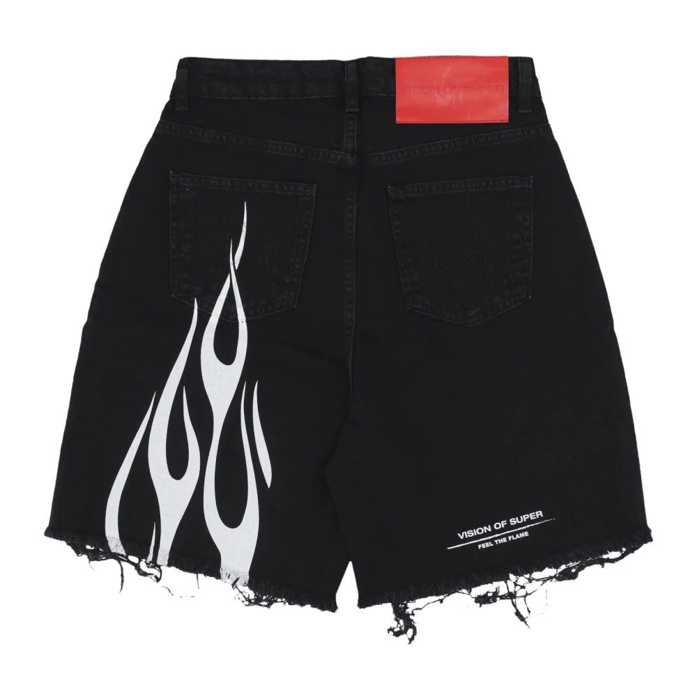 Vision OF Super Vlammen en Logo Denim Shorts Black Heren