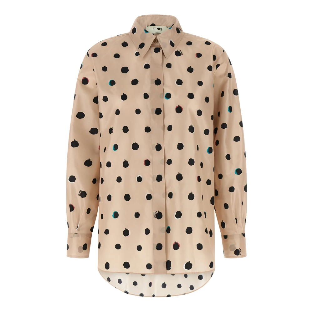Fendi All-Over Falena Dots Print Taffeta Shirt - Female - Shirts - Pink - Xs - Blouses & Shirts