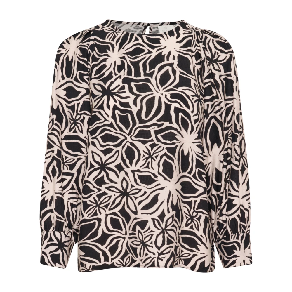 Kaffe Bloemenprint Blouse Zwart Licht Beige Black Dames
