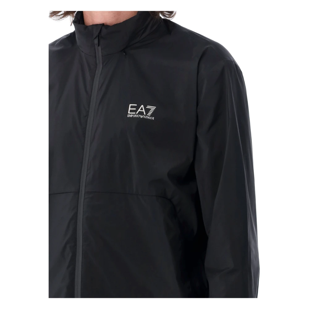 Emporio Armani EA7 Zwarte Logo Windjack Buitenkleding Aw24 Black Heren