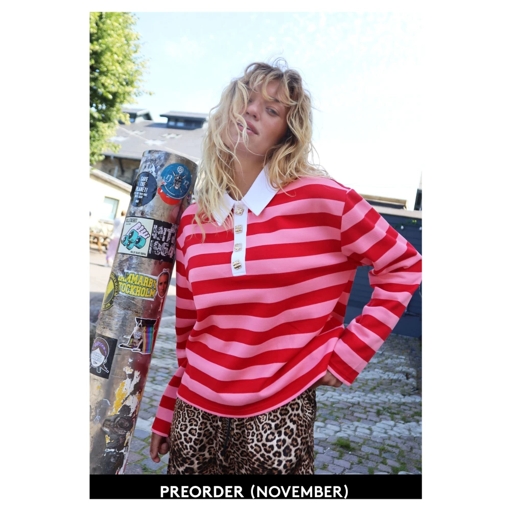 Cras Gestreepte Polo Blouse in Pink Red Multicolor Dames