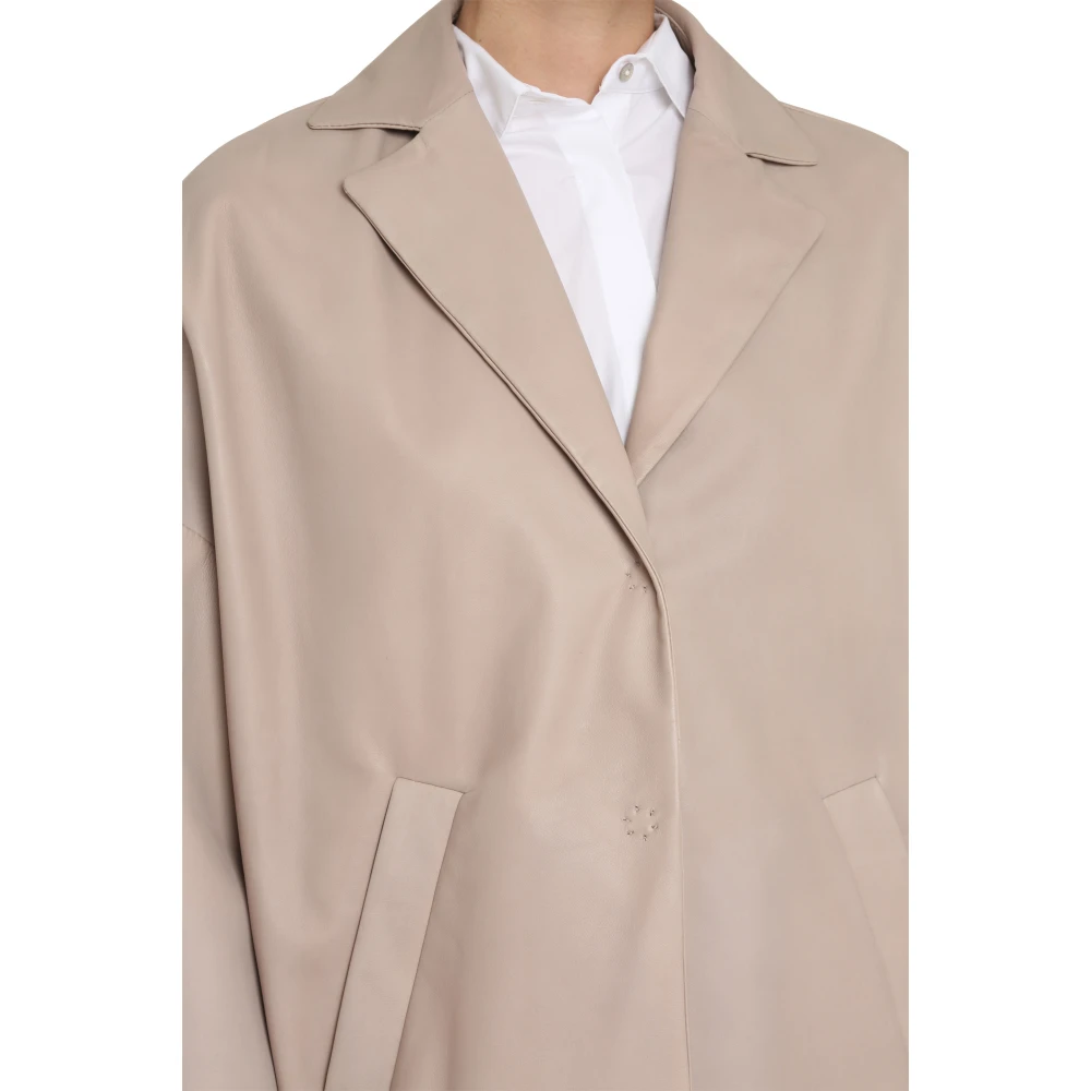 Salvatore Santoro Lapel Kraag Leren Jas Beige Dames