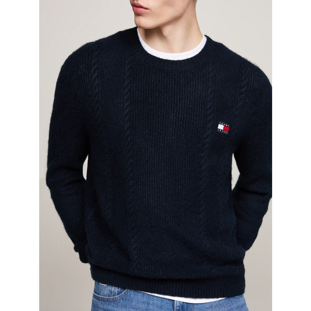 Tommy Jeans Blauwe trui met slanke kabelbrei Blue Heren