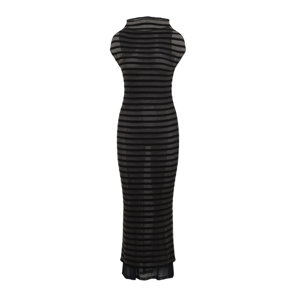 Jean Paul Gaultier Gestreepte lange jurk van nylon en viscose Black Dames