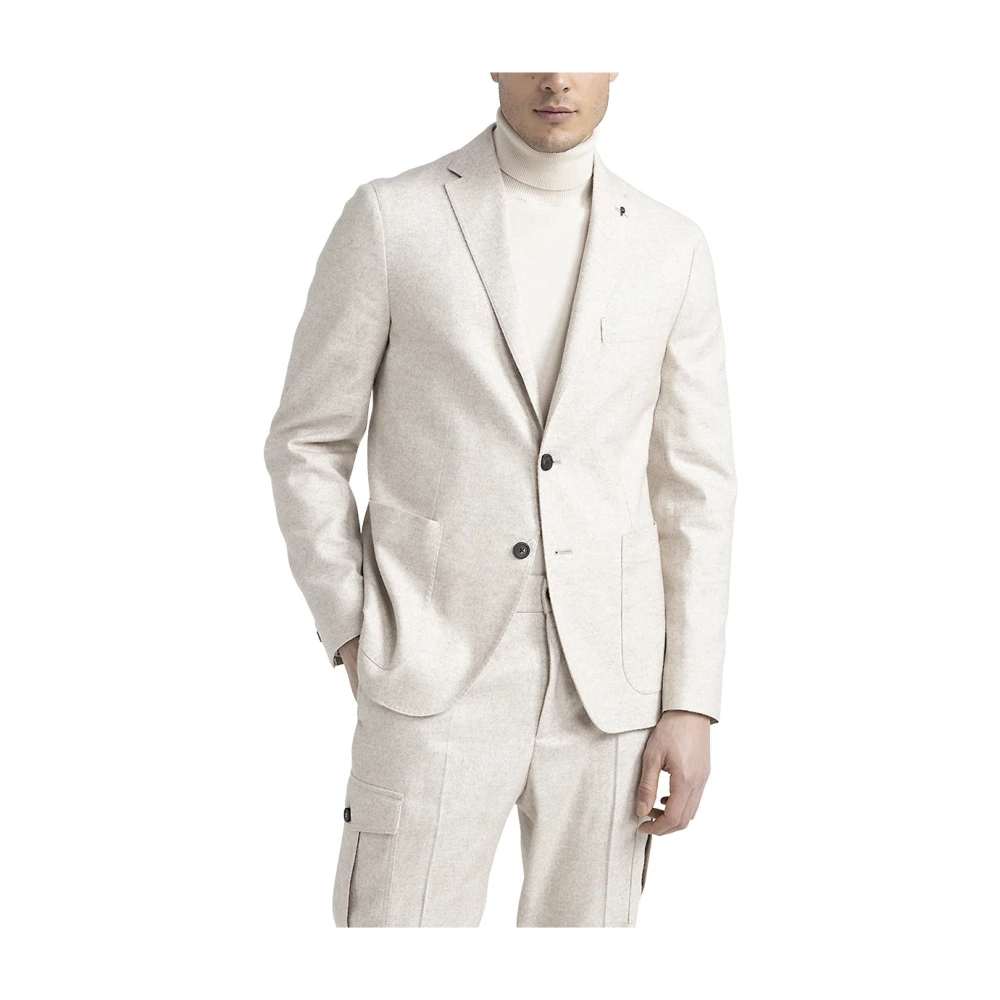 PESERICO Wol zijde en kasjmier tweed enkelborst blazer Beige Heren