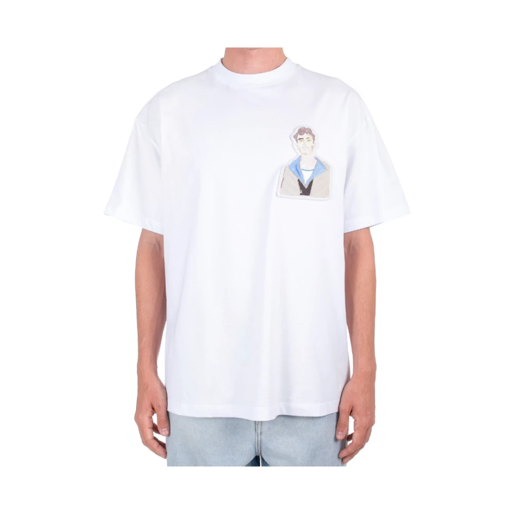 Msgm Wit T-shirt met voorapplicatie en achterlogo White Heren