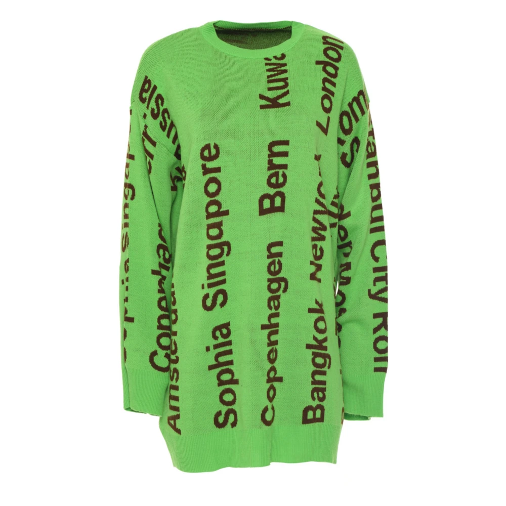 Cesare Gaspari Oversized City Print Gebreide Trui Groen Multicolor Dames