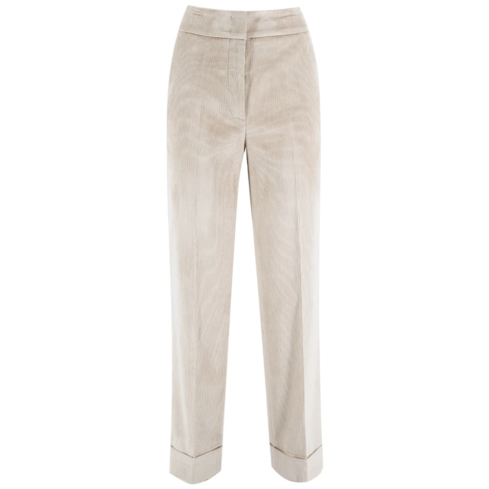 PESERICO Katoenen Corduroy Hoge Taille Broek Beige Dames