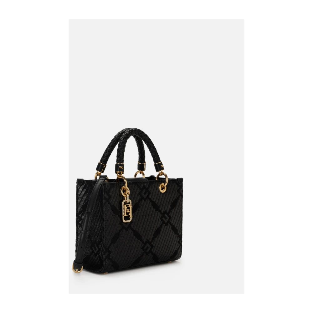 Elisabetta Franchi Kleine Jacquard Tote met Charms Black Dames