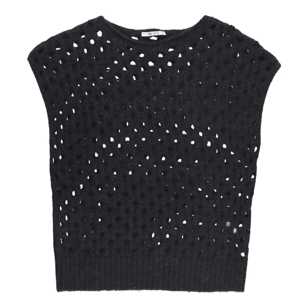 Kangra Zwart Kasjmier Wollen Gilet met Kant Black Dames