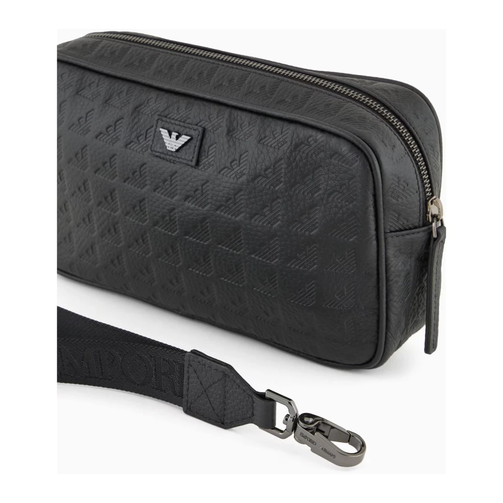Emporio Armani Zwarte Beauty Case met Adelaar Reliëf Black Heren