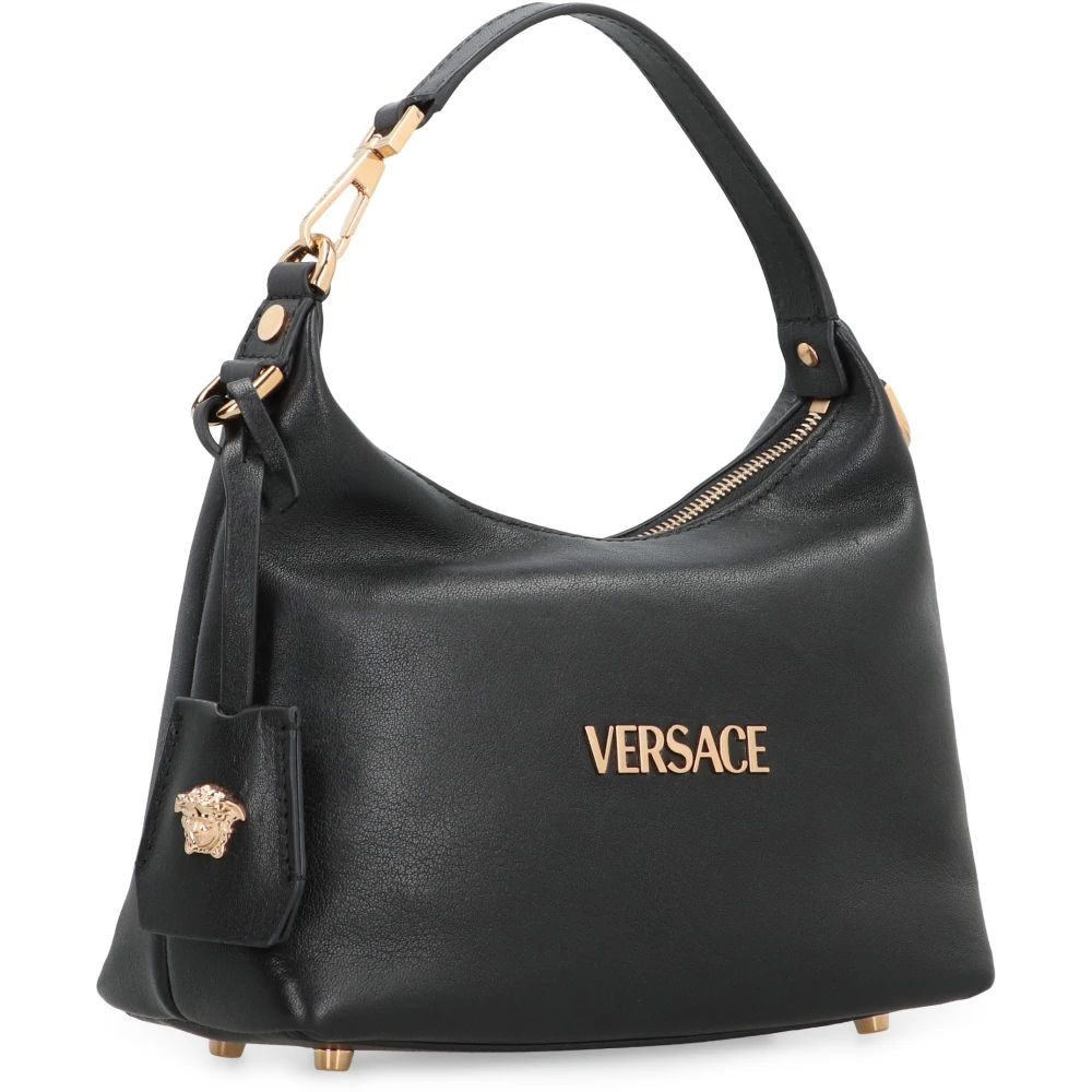 Versace Hobo tas van leer met reliëf logo Black Dames