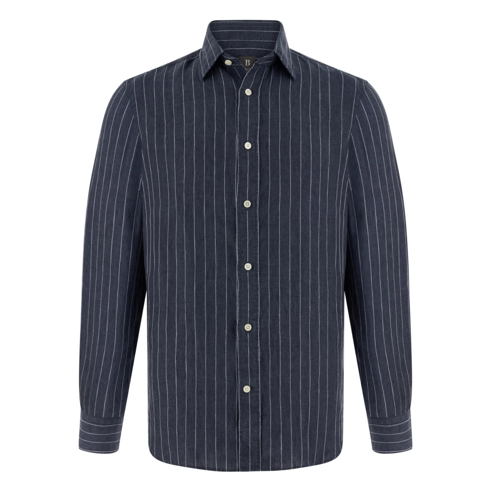 Boggi Milano Herren Blau Regular Fit Leinenhemd