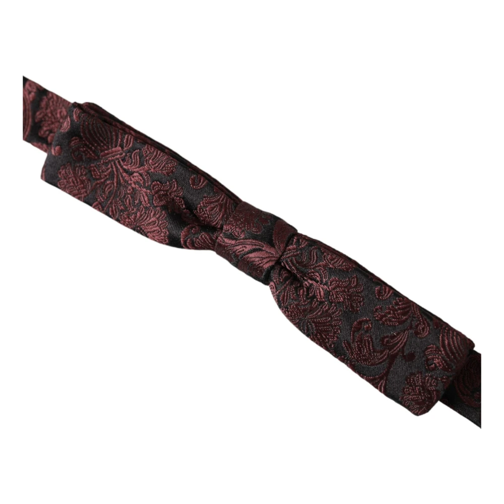 Dolce & Gabbana Maroon Bloemen Verstelbare Hals Mannen Vlinderdas Brown Heren