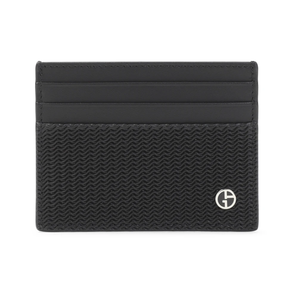 Giorgio Armani , Wallets & Cardholders, Male, Black, One Size, Textured Leather Card Holder