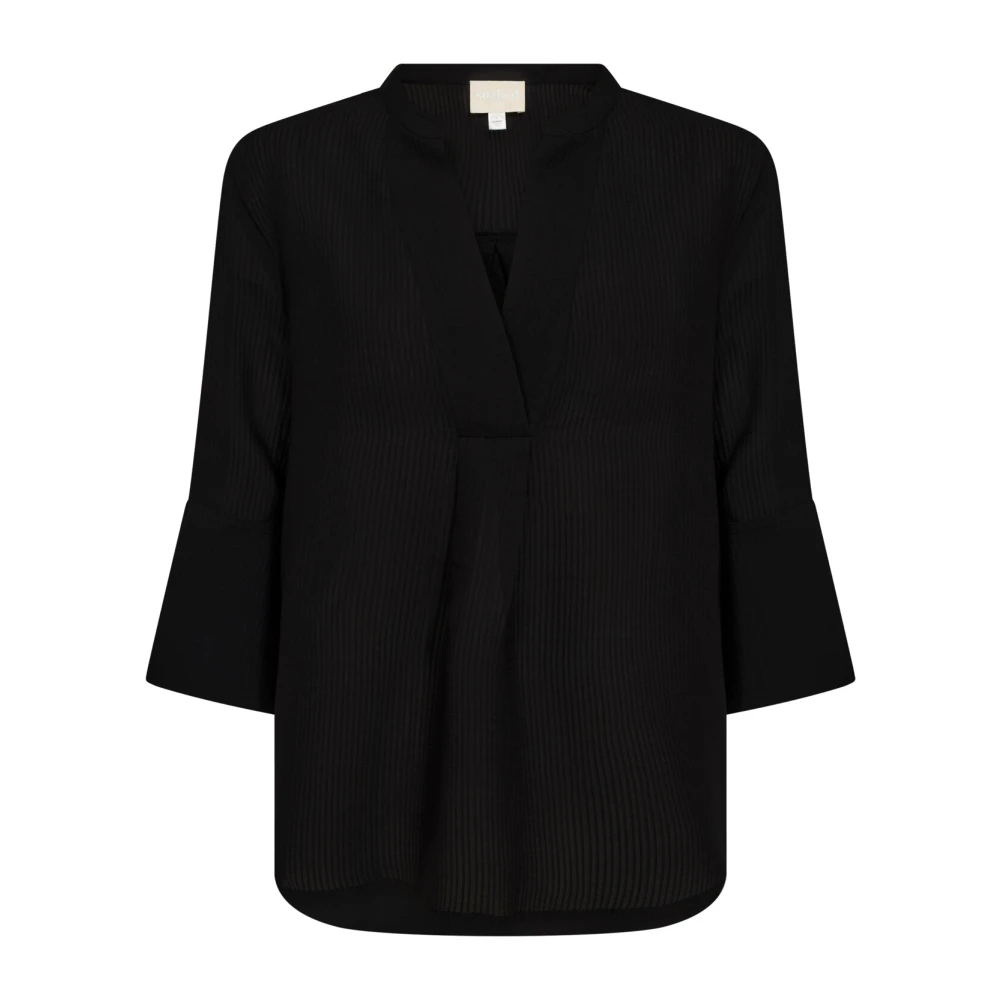 Soaked in Luxury Elegante Zwarte Blouse met V-Hals Black Dames