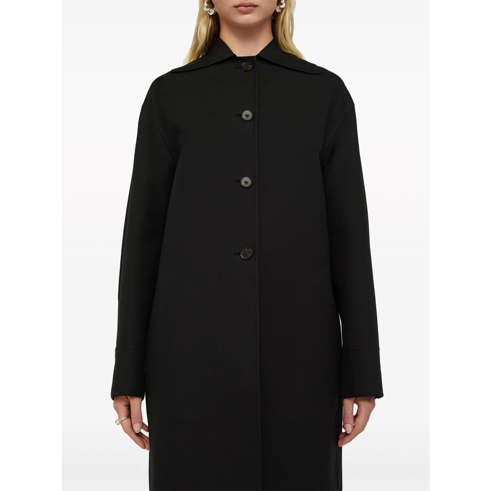 Jil Sander Zwarte Katoenen Jas Spreid Kraag Italië Black Dames