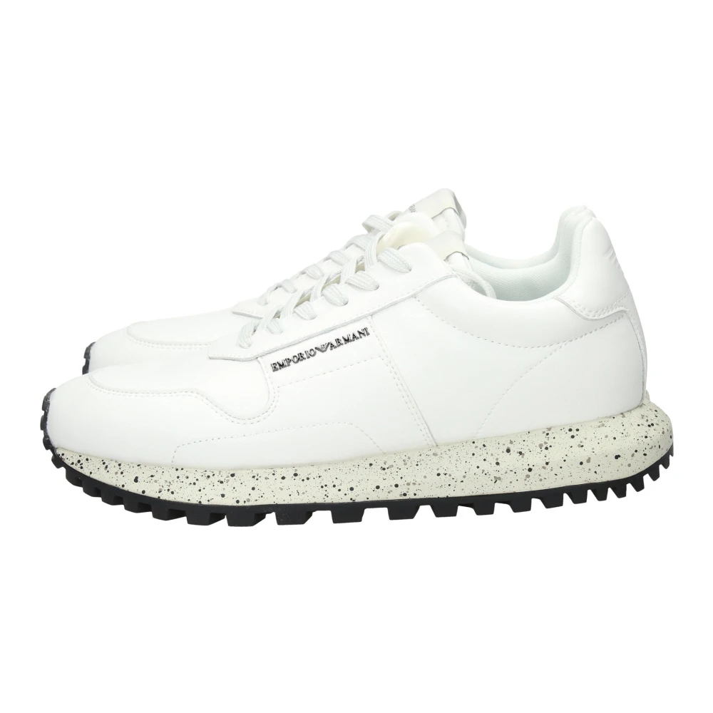 Emporio Armani Men's White Sneakers, Male,, Trainers With Cotton Laces Size 8 Uk