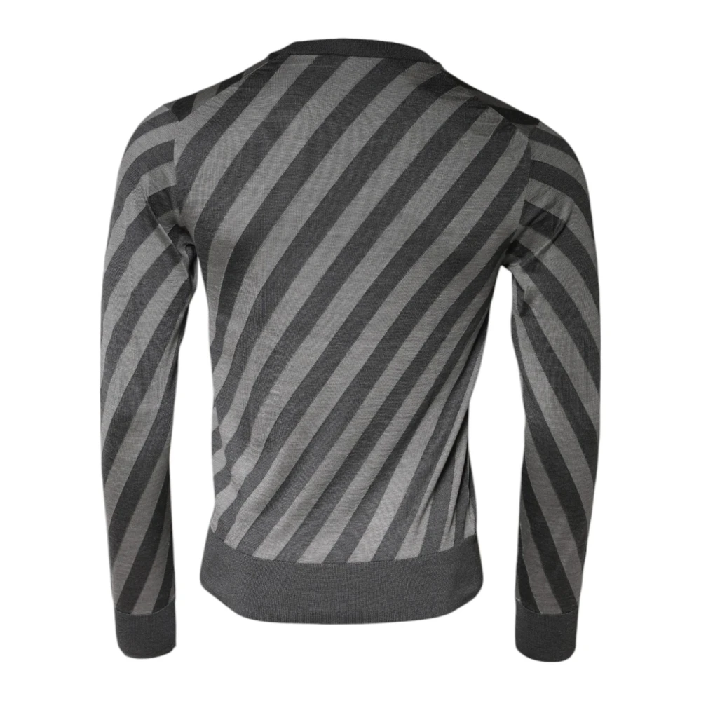 Dolce & Gabbana Gestreepte Zijden Pullover Trui Grijs Gray Heren
