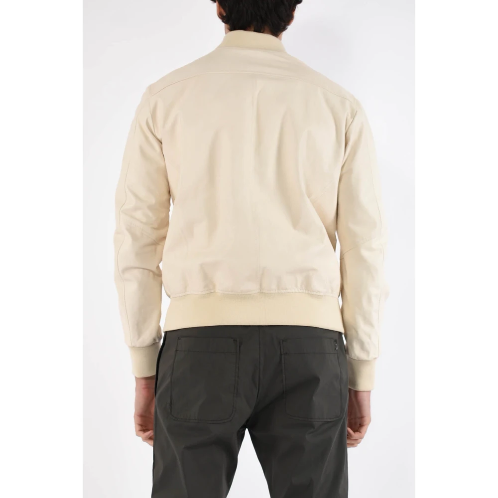 Dfour Slim Fit Leren Bomberjack Beige Heren