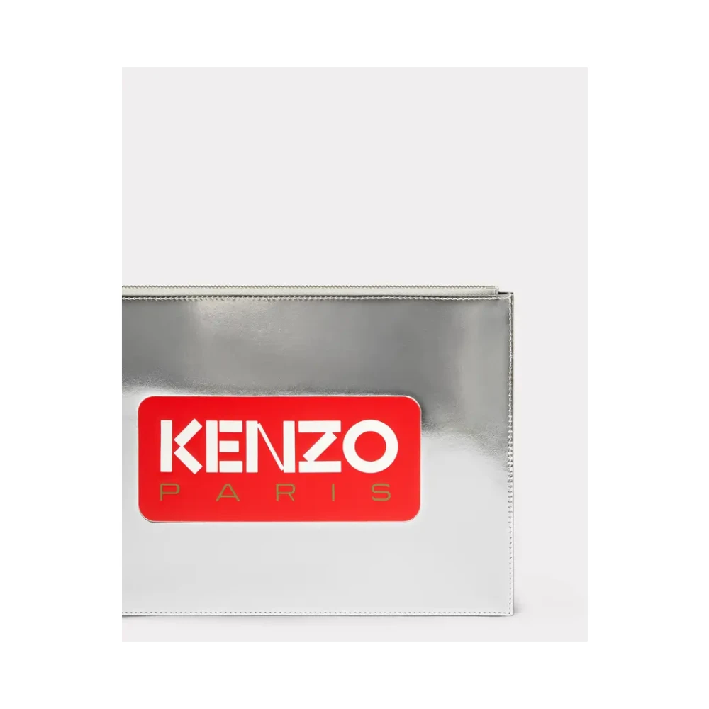 Kenzo Metallic Leren Clutch met Iconisch Logo Gray Unisex