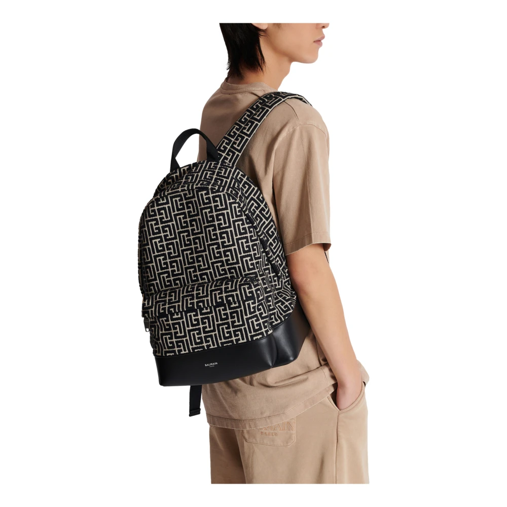 Balmain Rugzak met jacquard monogram Black Heren