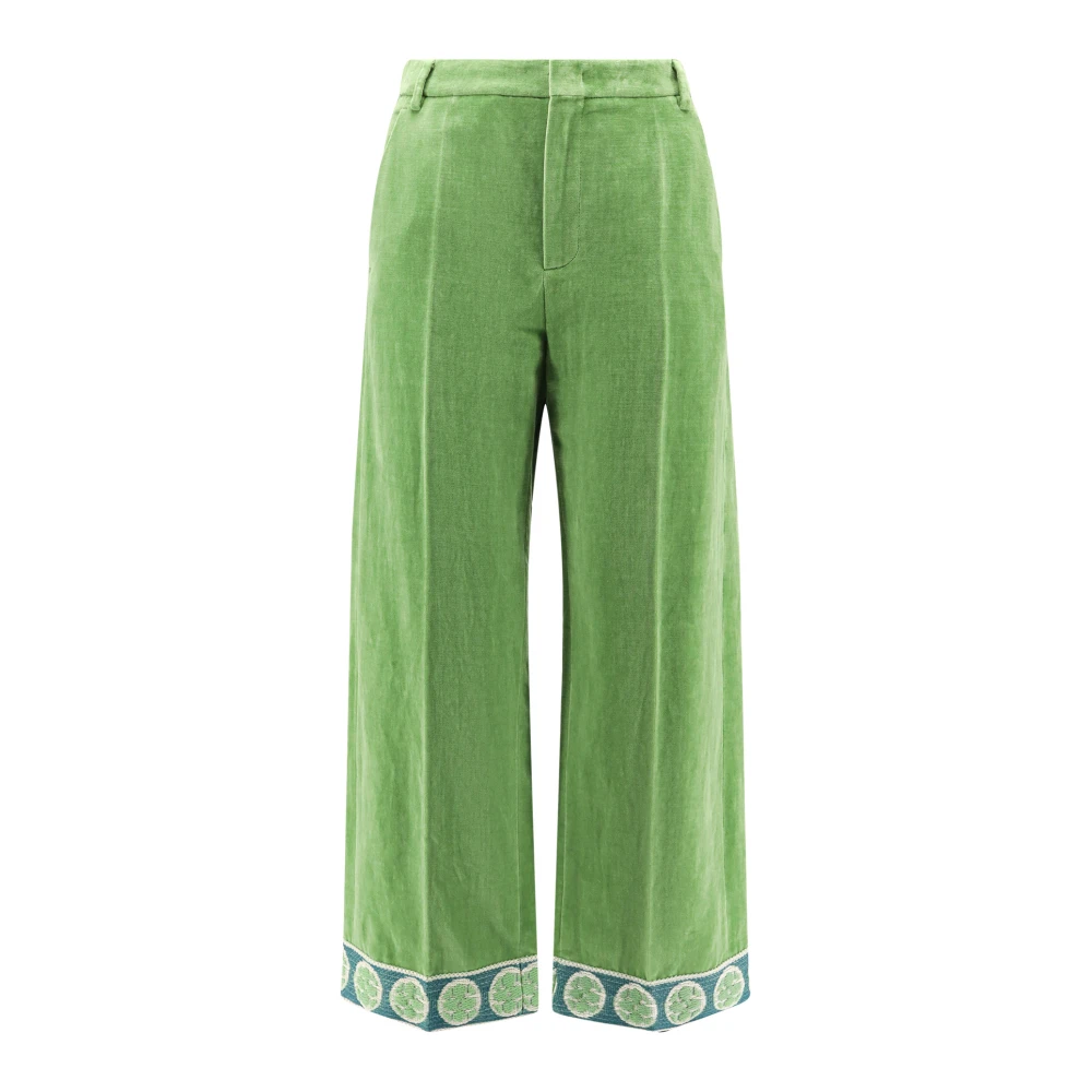 Valentino Gewassen Katoen Linnen Jacquard Broek Green Heren