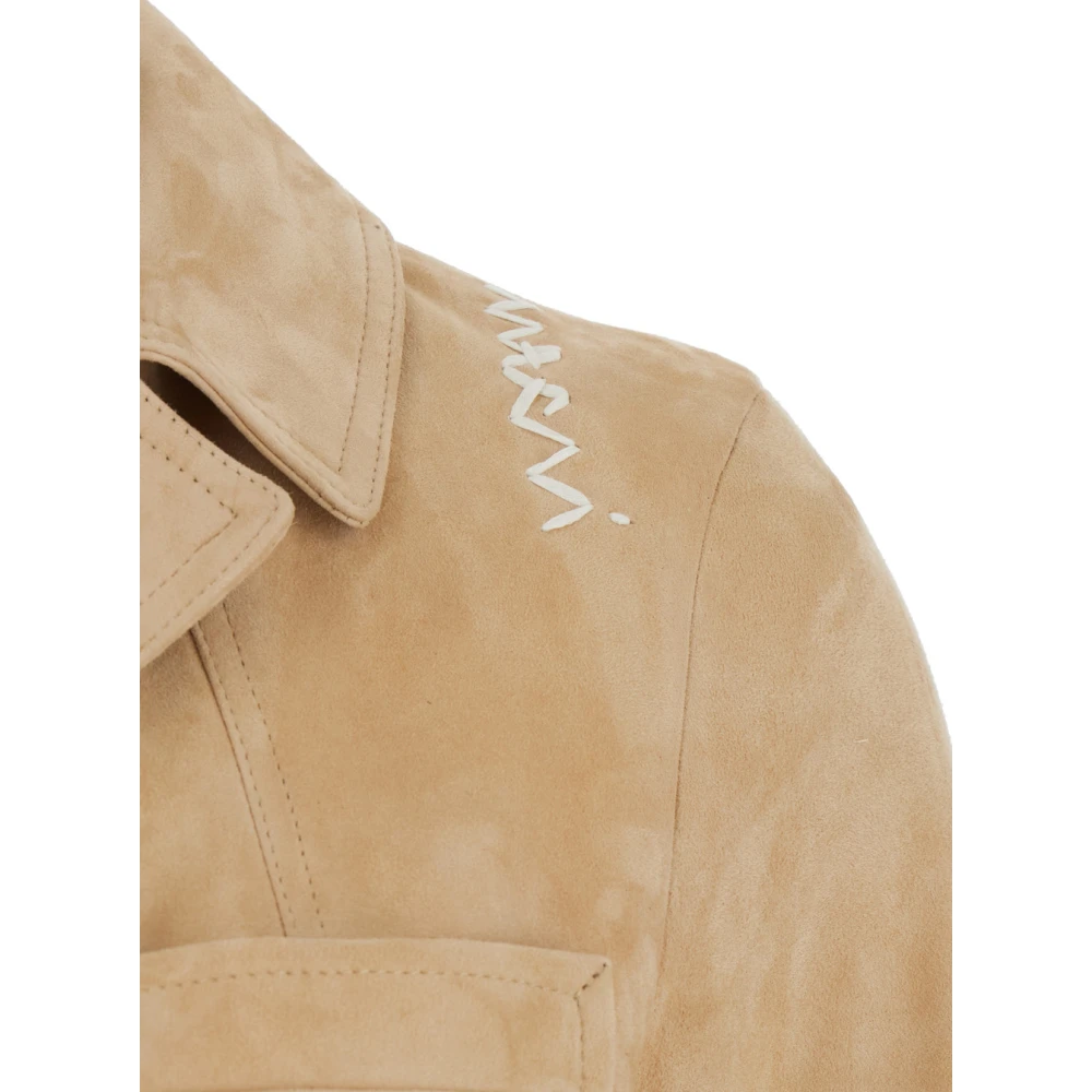 Marni Beige Single-Breasted Jas met Inkeping Revers Beige Dames