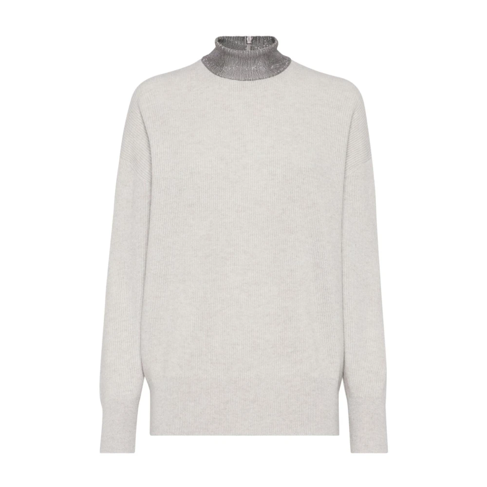 BRUNELLO CUCINELLI Witte Kasjmier Ribgebreide Trui White Dames