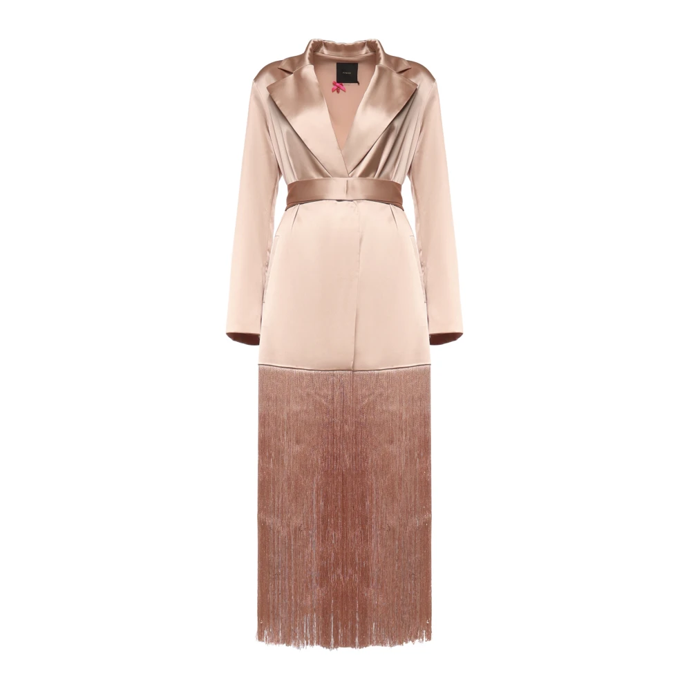 Pinko Women's Beige Satin Trench Coat With Fringing - Belted Coats - Xs- Coats