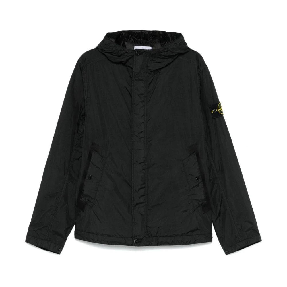 Stone Island Zwarte Windbreaker Jas met Logo Badge Black Heren