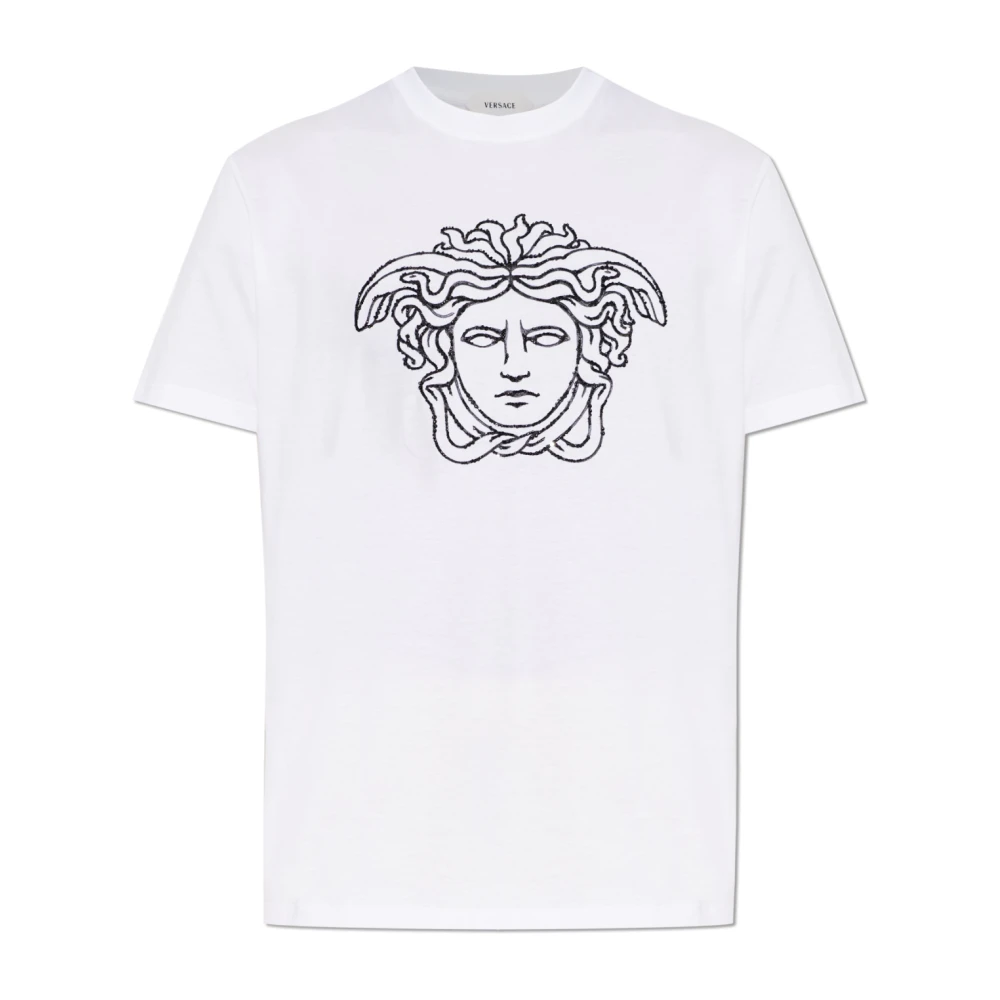 Versace Mannelijk Wit Tops Heren, Xl, Katoen, T-Shirt Met Medusa-Hoofd
