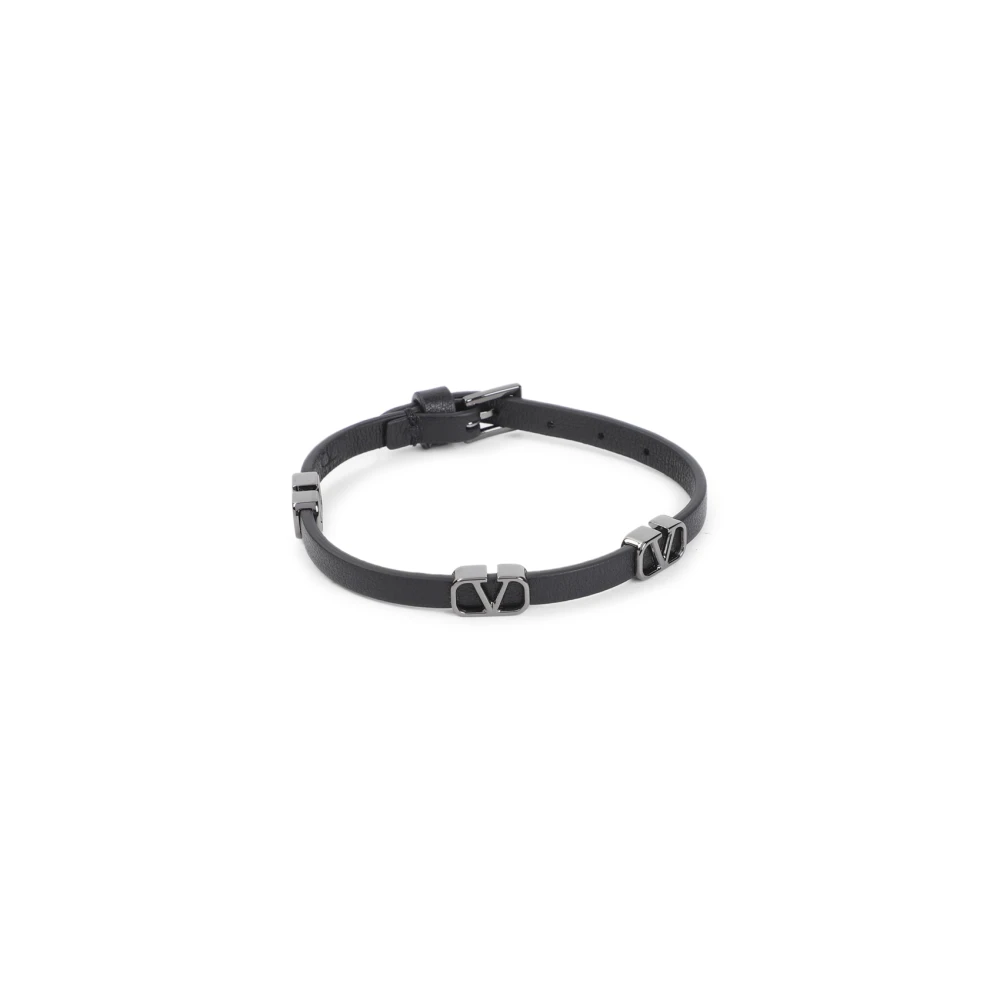 Valentino Garavani Signatur V Logo Läderarmband Black, Herr