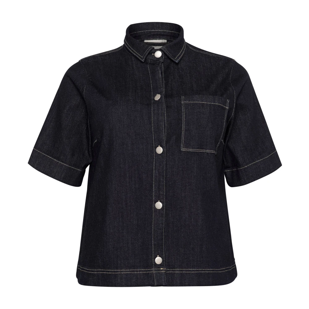 Kaffe Curve Denim shirt met korte mouwen Blue Dames
