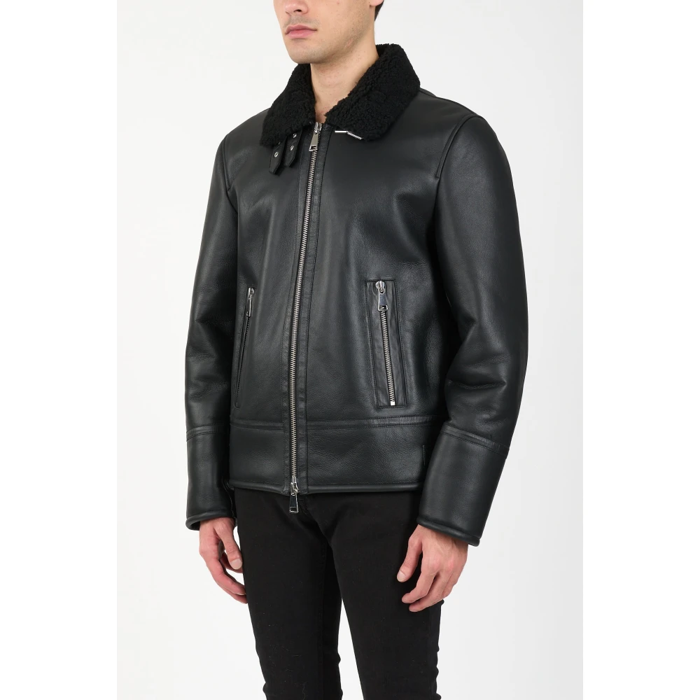 Dondup Shearling Leren Jas met Ritssluiting Black Heren
